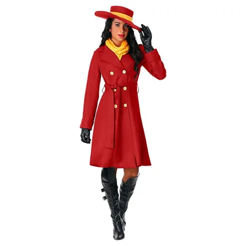 Carmen Sandiego Costume for Women with red Trench Coat For Halloween