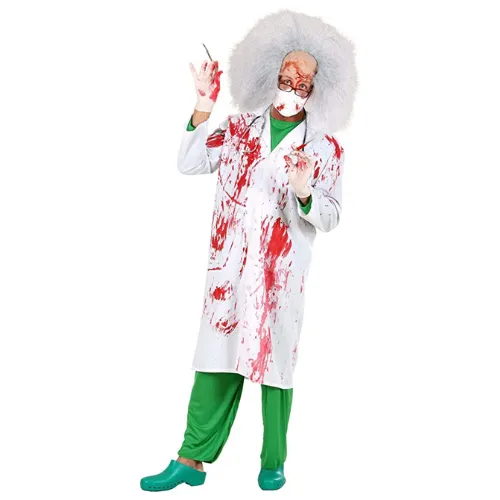 Doctor Surgeon Long Halloween Lab Coat Costume in Blood