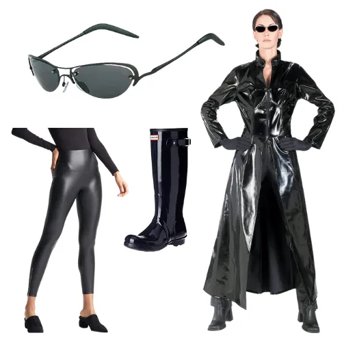 The Matrix 4 Trinity Black Costume Trench Coat For Halloween