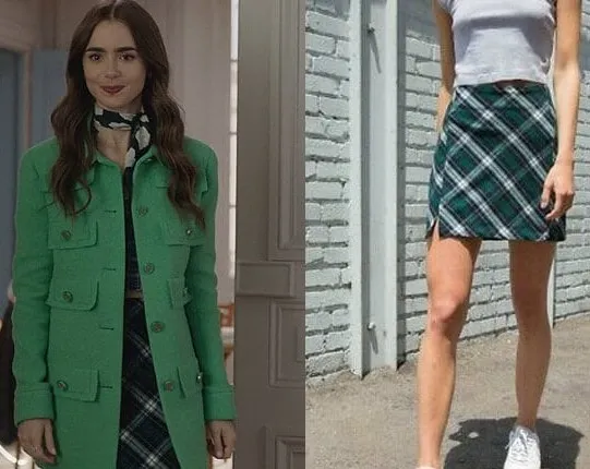 Emily in Paris Green Plaid Skirt