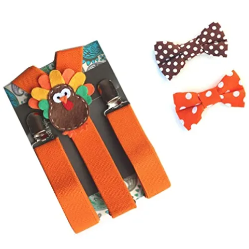 Kids' Orange Adjustable Thanksgiving Turkey Suspenders