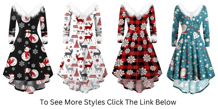 Cartoon Festival Cocktail Holiday Party Flare Christmas Night Womens Dresses
