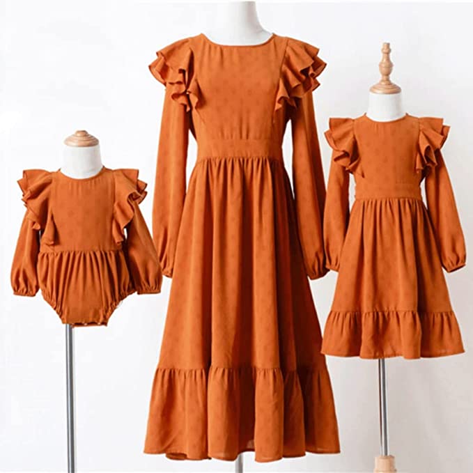 Mommy and Me Brown Matching Romper Dress