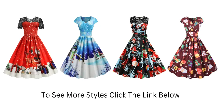 Womens 1950s Style Printed Christmas Dresses
