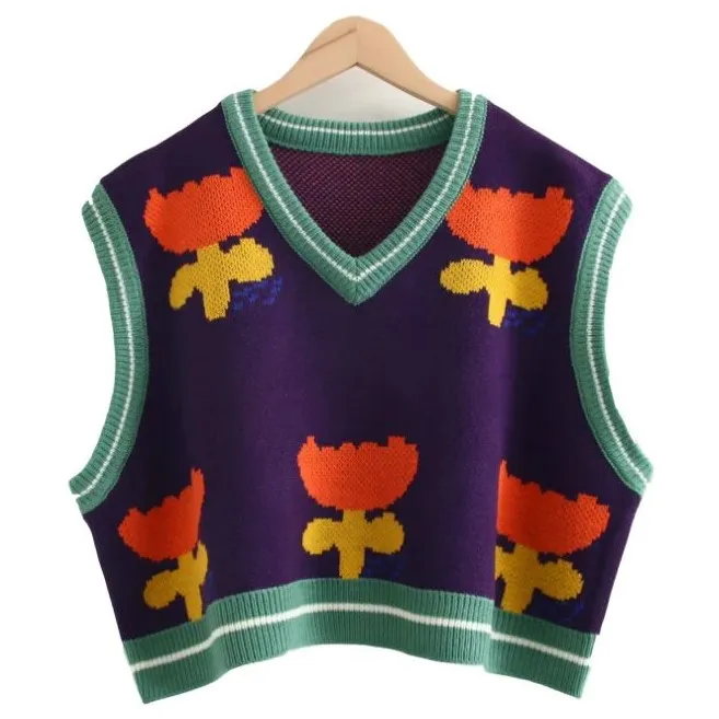 Floral Rose Embroidered Sweater Vest