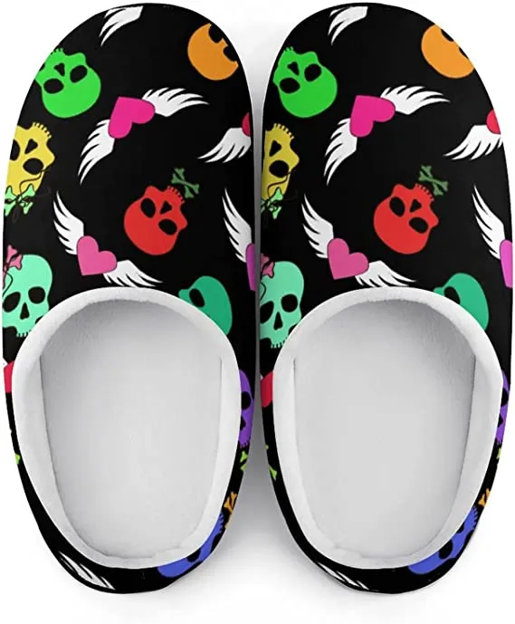 Funny Skulls and Winged Hearts Printed Slippers