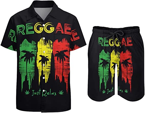 Reggae Music Men's Hawaiian Casual Beach Shirt and Shorts Set
