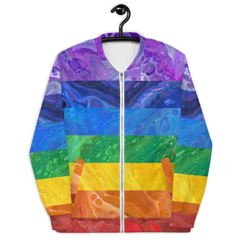 Rainbow Colorblock Bomber Jacket