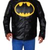 Black and Yellow Batman Lego Leather Jacket Front