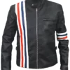 Captain America Easy Rider Zip Up Black Leather Stripe Jacket Image