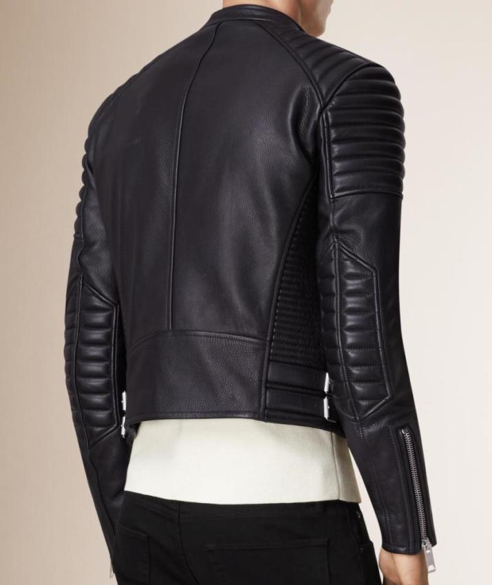 Mens Asymmetrical Leather Padded Shoulders Biker Jacket