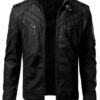 Slim Fit Black Leather Biker Jacket For Mens