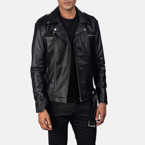 Stunning Black Mens Motorcycle Slimfit Leather Jacket