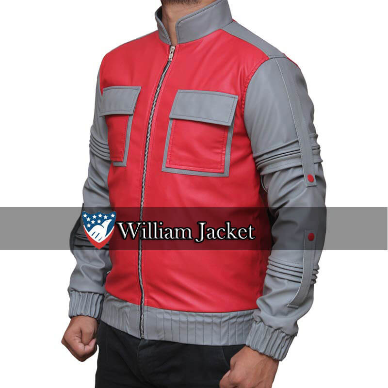 Details about   Back to the Future 2 Movie 2015 Marty McFly Bomber Faux Leather Red/Grey Jacket 