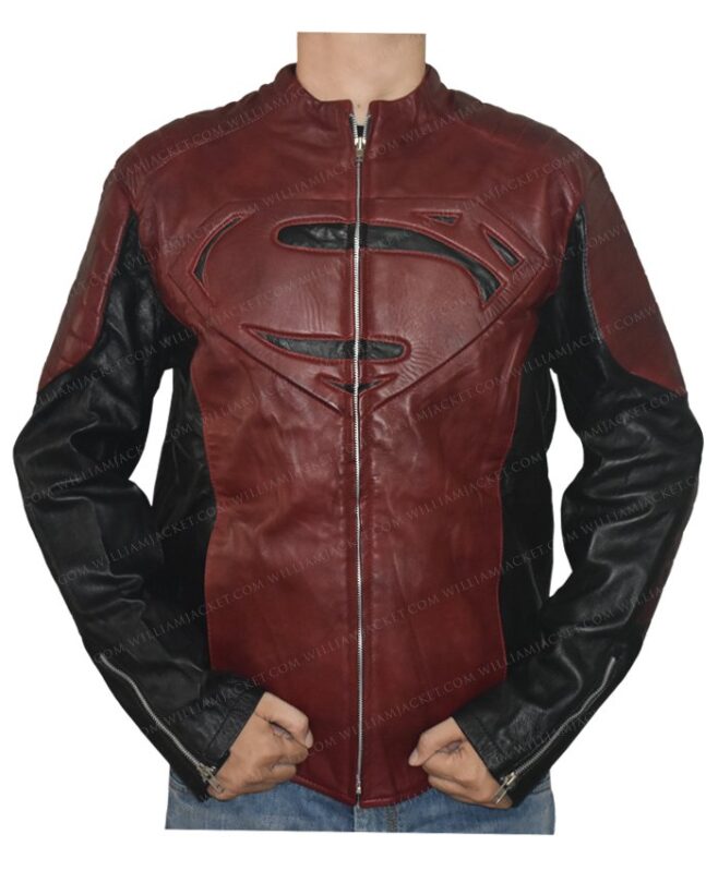 Superman Smallville Maroon And Black Leather Jacket
