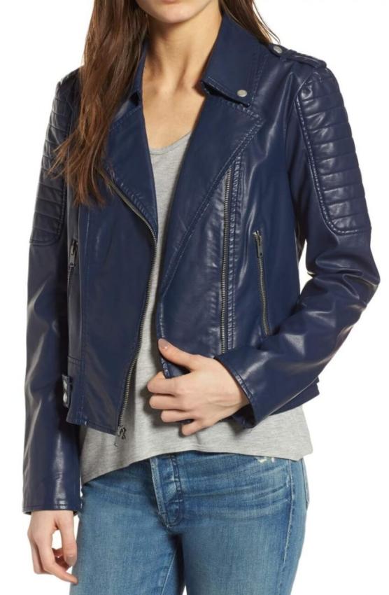Navy Blue Biker Womens Leather Jacket - William Jacket