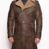 Brown Men's B3 aviator Sheepskin Shearling Real Leather Trench Coat- William Jacket-Close