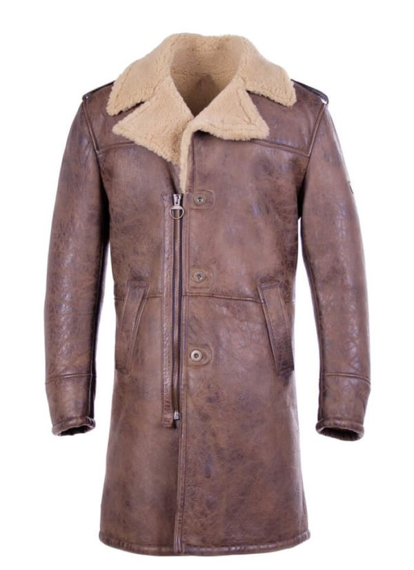 Brown Morgan-SF aviator Sheepskin Shearling Leather Long Coat