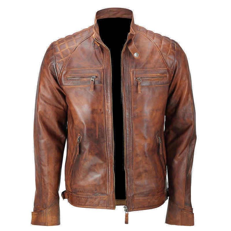 Classic Diamond Leather Brown Jacket | William Jacket