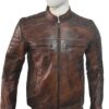 Mens Biker Vintage Cafe Racer Distressed Leather Jacket Front