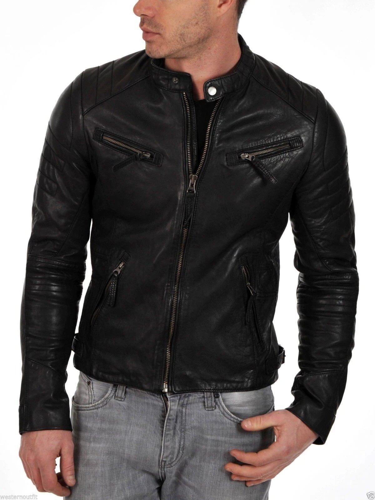 Women Michel Black Cafe Racer Leather Jackets, XX-Large - Women's Leather Jackets - 100% Real Leather - NYC Leather Jackets
