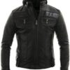 Racing Style Real Leather With Detach Hood Motorcycle Jacket