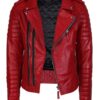 Biker Red Quilted Real Leather Jacket