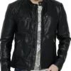 Slim Fit sleeves with zip Leather Jacket Front