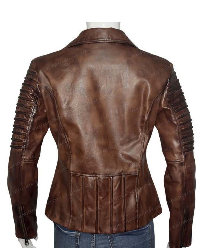Women Biker Slim Fit Waxed Leather Brown Jacket | William Jacket