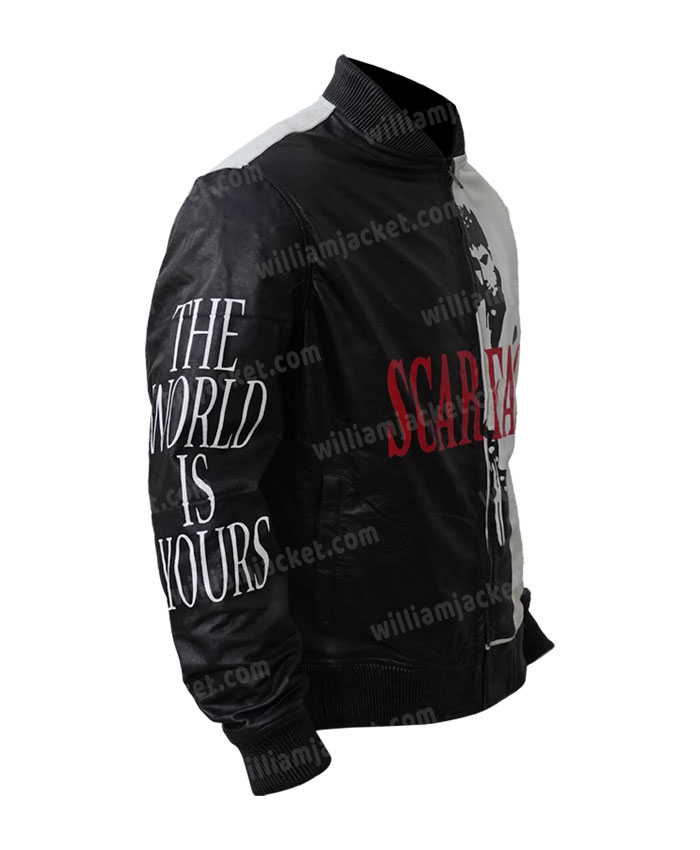 Mens Scarface Leather Jacket Bomber Black & Red - 2XL / Real Leather