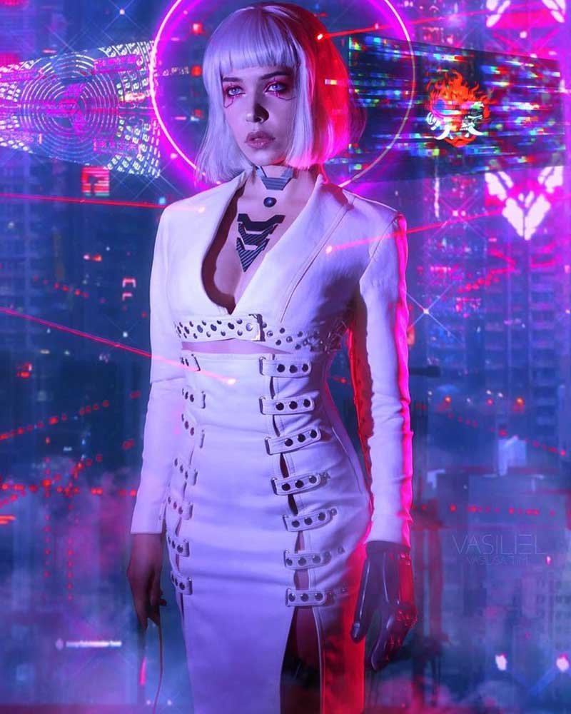 Cyberpunk Woman in Neon City Alt Ver 2 by Sarah-Lady-Death on