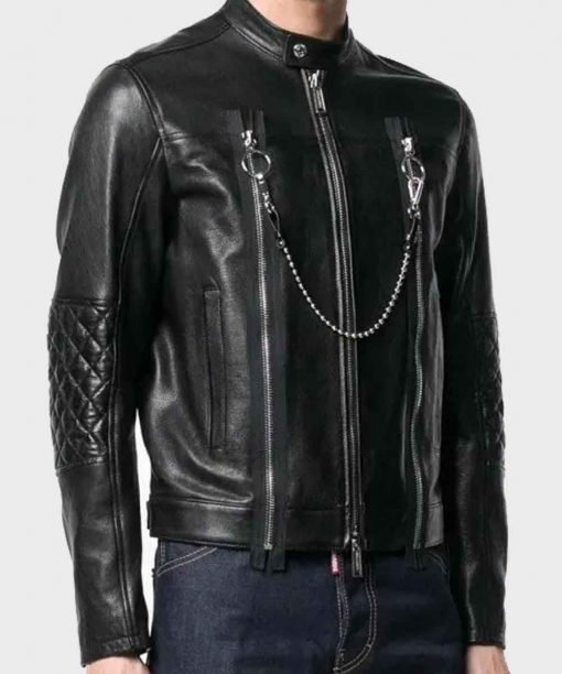 Black Bikers Leather Jacket Love to Ride On Fast and Furious Cafe Racer for Sale on
