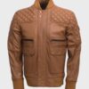 Men's Quilted Tan Brown Real Leather Jacket