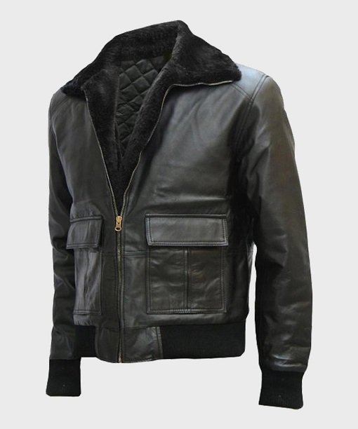 Shaun Black Bomber Sheepskin Real Leather Jacket