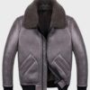 Mens Shearling Sheepskin Grey B2 Aviator Leather Jacket Back