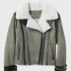 Men's Shearling Collar Grey Leather Jacket