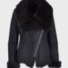 Women's Black Shearling Fur Real Leather Jacket