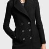 Women's Black Wool Lapel Style Collar Pea Coat