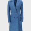 Women's Blue Double-Breasted Long Coat