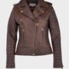 Women's Brown Distressed Biker Leather Jacket