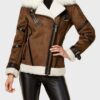 Women's Brown Faux Fur Real Leather Jacket