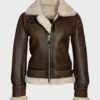 Women's Distressed Brown Shearling Leather Jacket