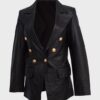 Women's Kate Black Double-Breasted Leather Coat