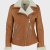 Women's Tan Brown Shearling Real Leather Jacket