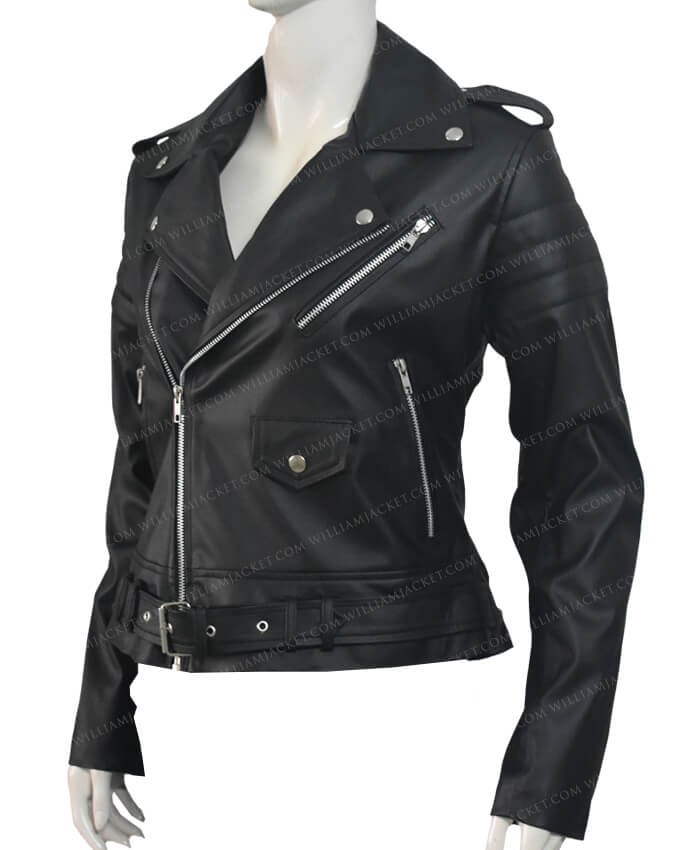 Biker PU Leather Women Stripes Black Jacket | William Jacket