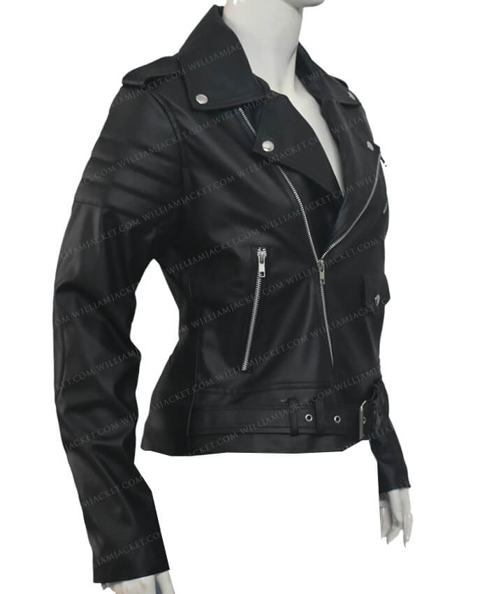 Biker PU Leather Women Stripes Black Jacket | William Jacket