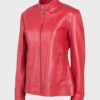 Snap Tab Collar Womens Leather Red Jacket