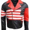 American Flag Lapel Style Collar Red & Black Leather Jacket Front William Jacket