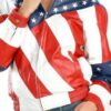 American Flag Shirt Style Collar Women Leather Jacket Front