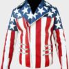 USA Flag Asymmetrical Style Leather Jacket Notch Collar